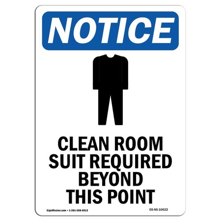 SIGNMISSION OSHA Sign, Clean Room Suit Required With Symbol, 14in X 10in Rigid Plastic, 10" W, 14" H, Portrait OS-NS-P-1014-V-10622